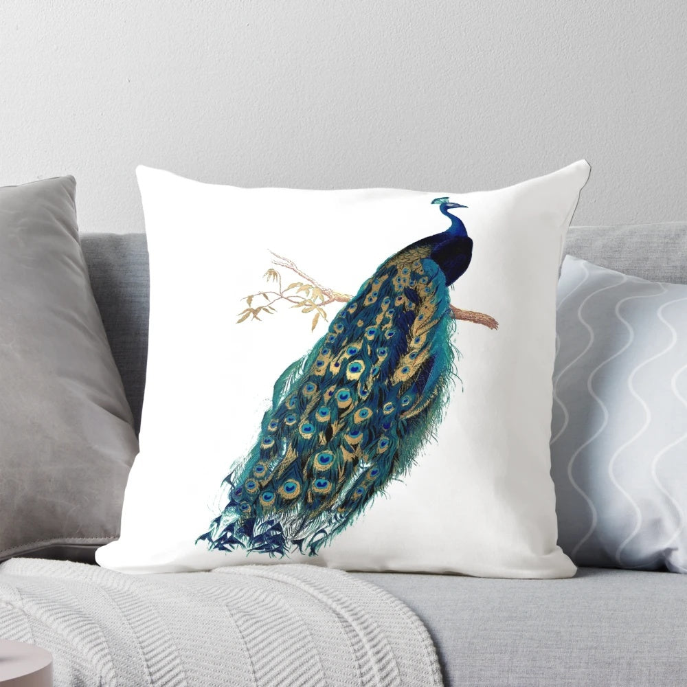 Vintage-inspired peacock design teal decorative throw pillow
