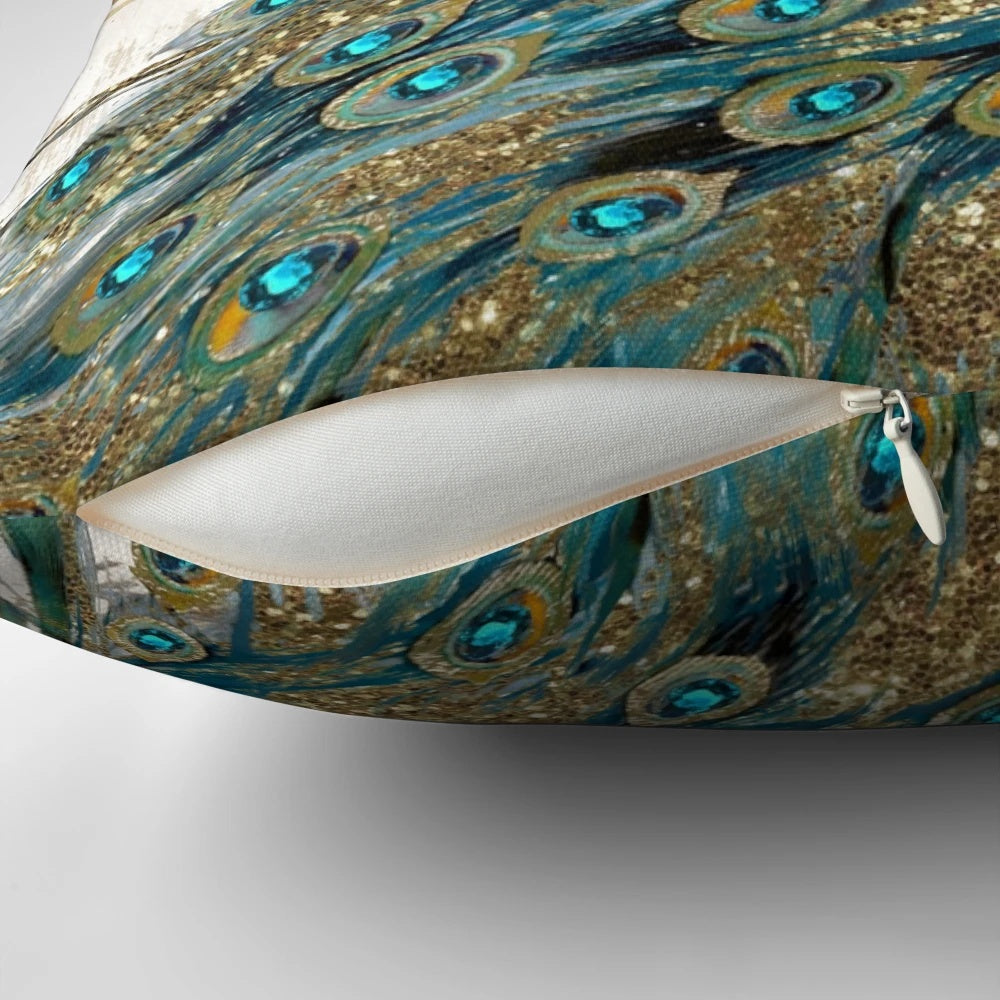 Vintage Peacock Jewels Pillow in Aqua, Teal, and Gold Tones