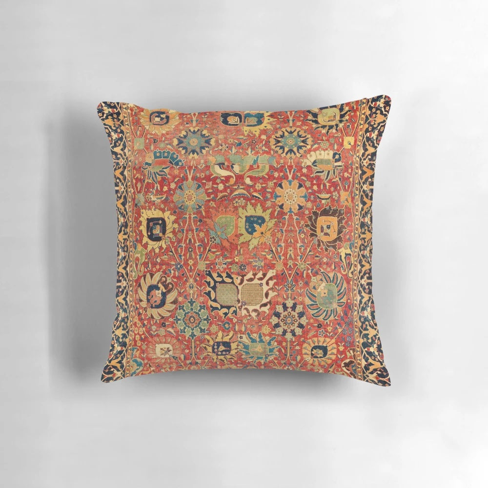 Vintage Persian rug inspired floral pattern printed on a decorative pillow cover