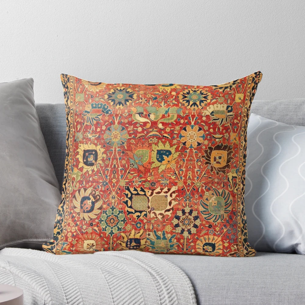 Vintage Persian rug inspired floral pattern printed on a decorative pillow cover