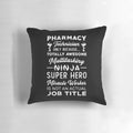 Vintage-style pillow featuring a "Pharmacy Technician" design for medical professionals