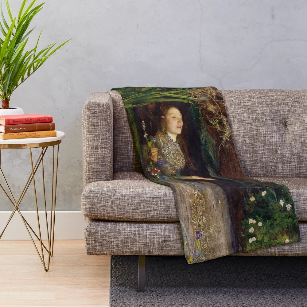 Vintage plush blanket featuring Ophelia from Hamlet by John Everett Millais