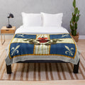 Vintage Quebec flag plush blanket with fleurs de lys design
