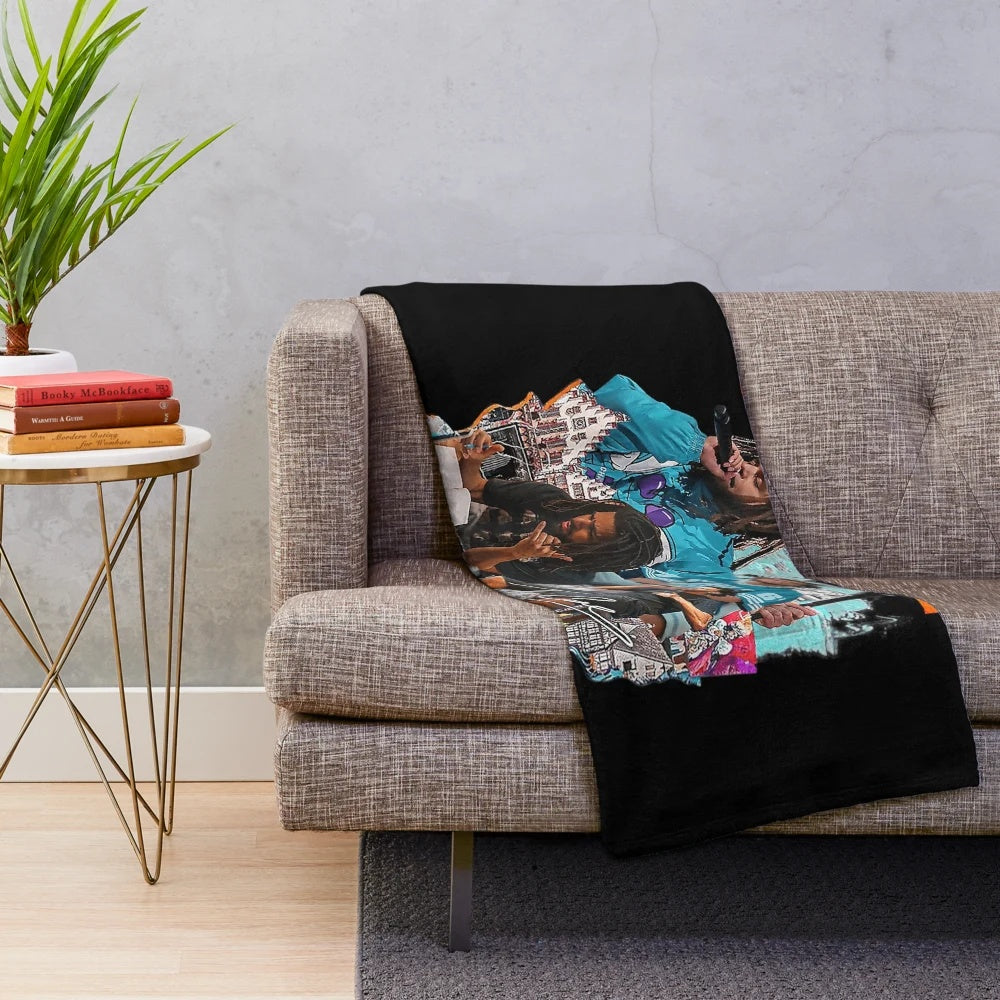 Vintage rap inspired plush blanket featuring J Cole's iconic imagery