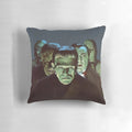 Vintage retro monster movie-inspired pillow design