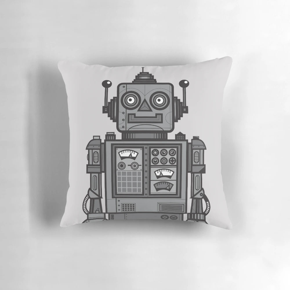 Vintage robot pillow with a classic, retro robot design