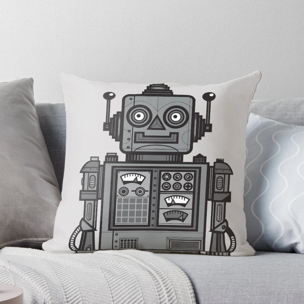 Vintage robot pillow with a classic, retro robot design