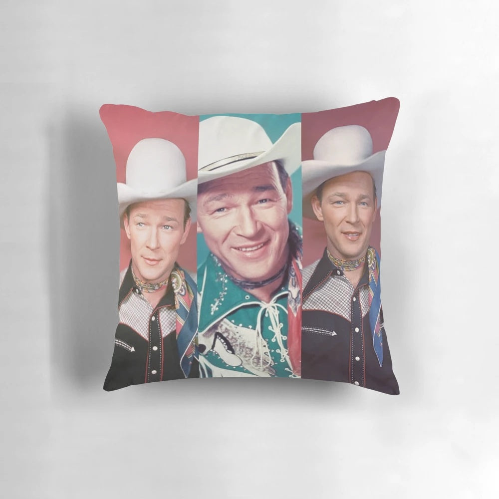 Vintage Roy Rogers collage print decorative pillow, featuring the iconic movie star in a retro, classic aesthetic design.