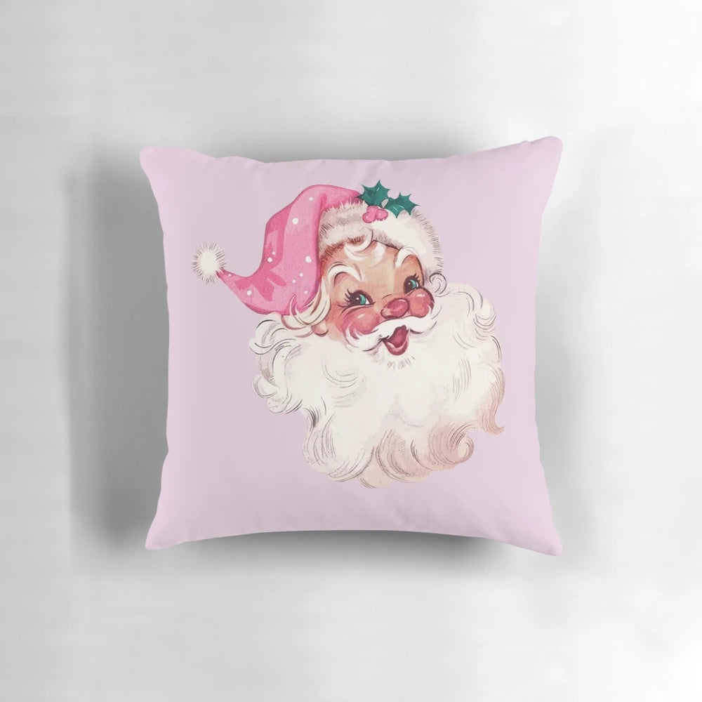 Vintage-style pink Santa Claus throw pillow for cozy holiday home decor