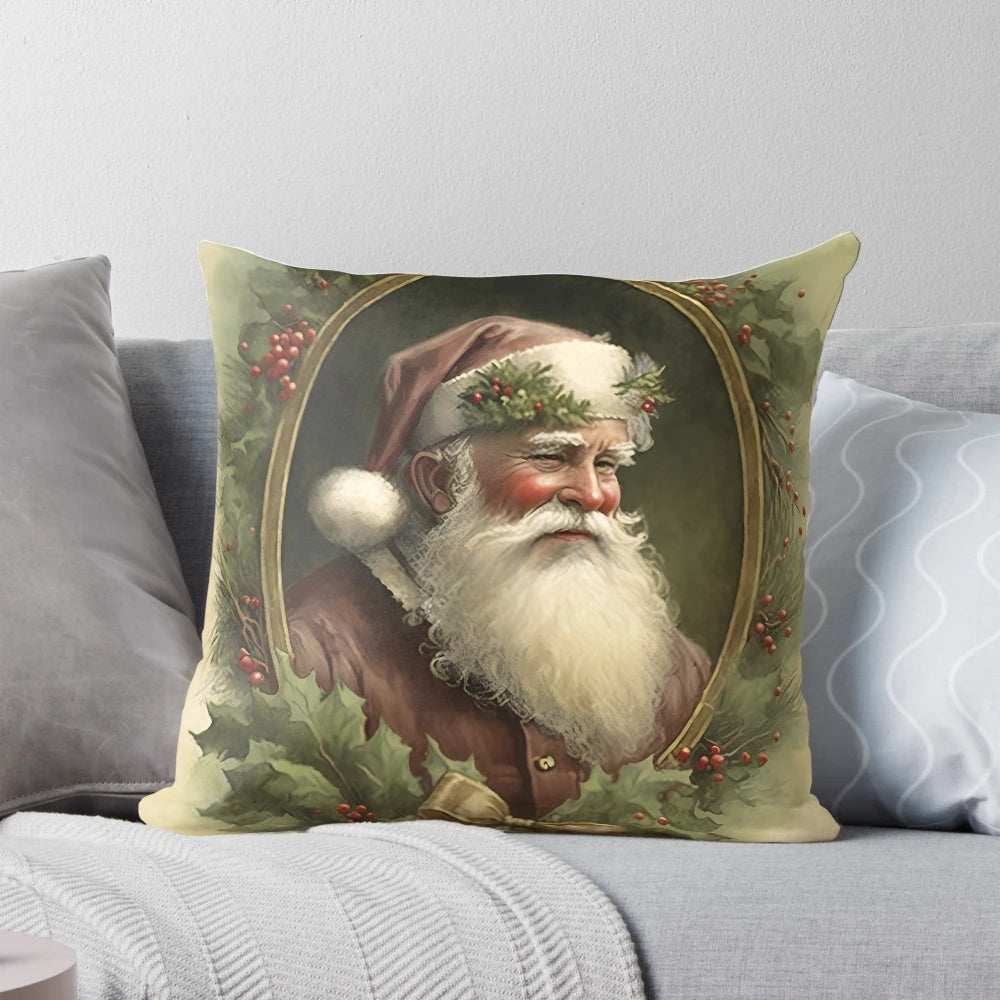 Vintage watercolor painting of Santa Claus in old fashioned yuletide attire
