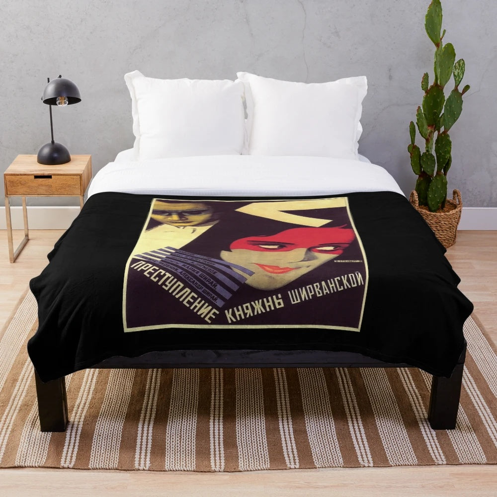 Vintage Soviet cinema poster inspired plush blanket