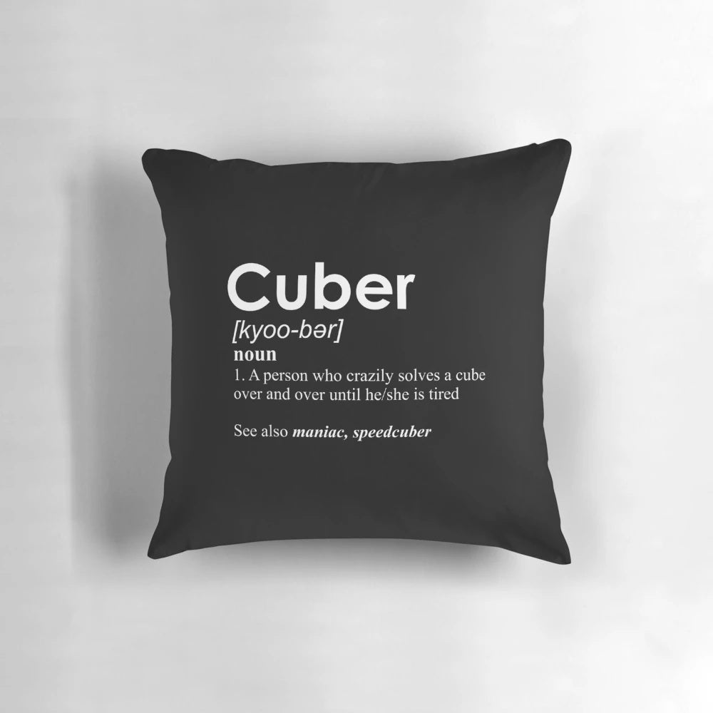 Vintage-style pillow featuring a competitive puzzle cube and speed cubing inspired design