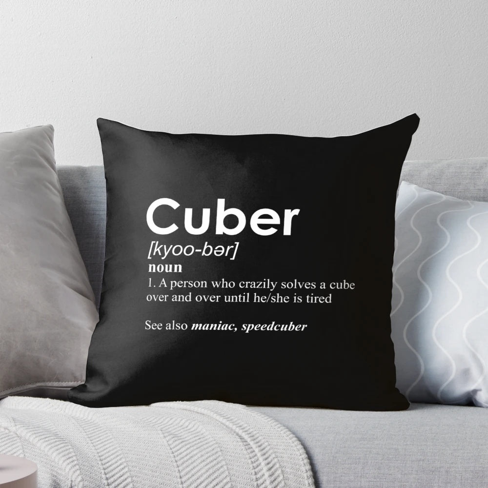 Vintage-style pillow featuring a competitive puzzle cube and speed cubing inspired design