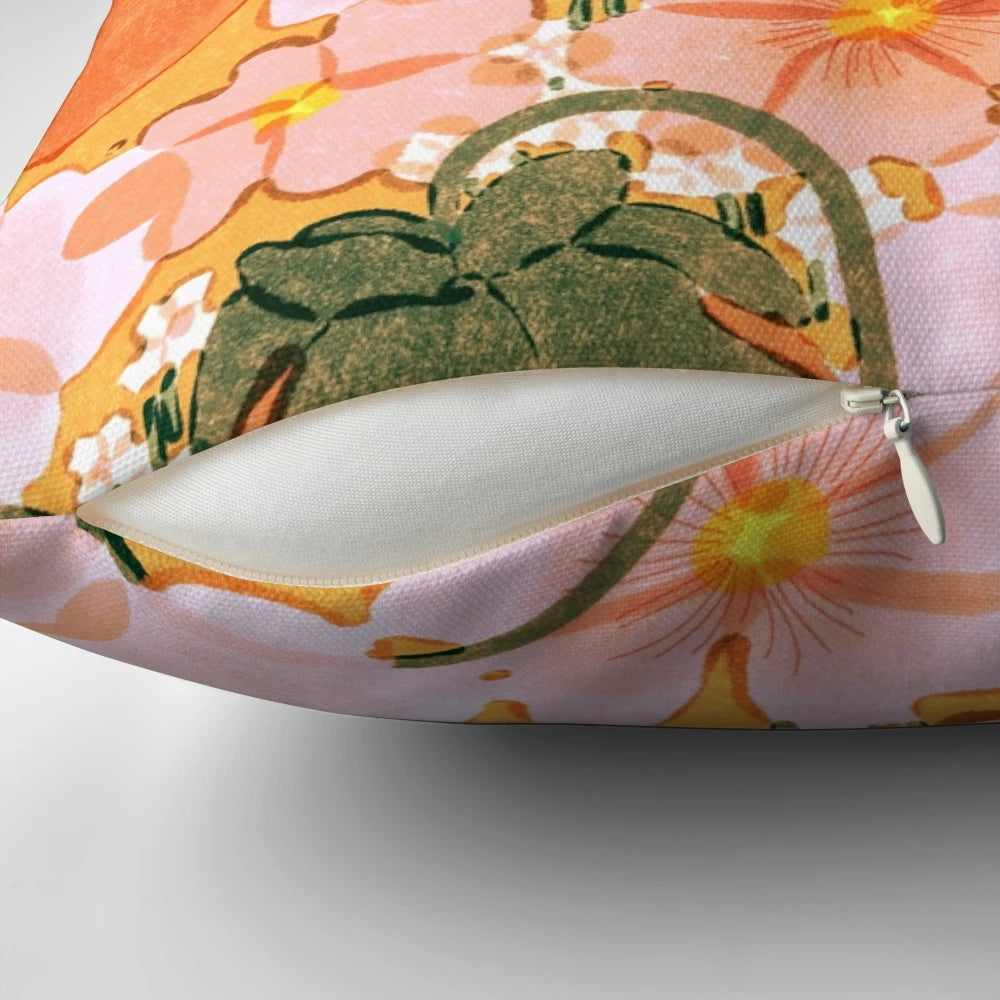 Vintage-inspired strawberry and floral pattern pillow for bohemian, retro, or botanical home decor
