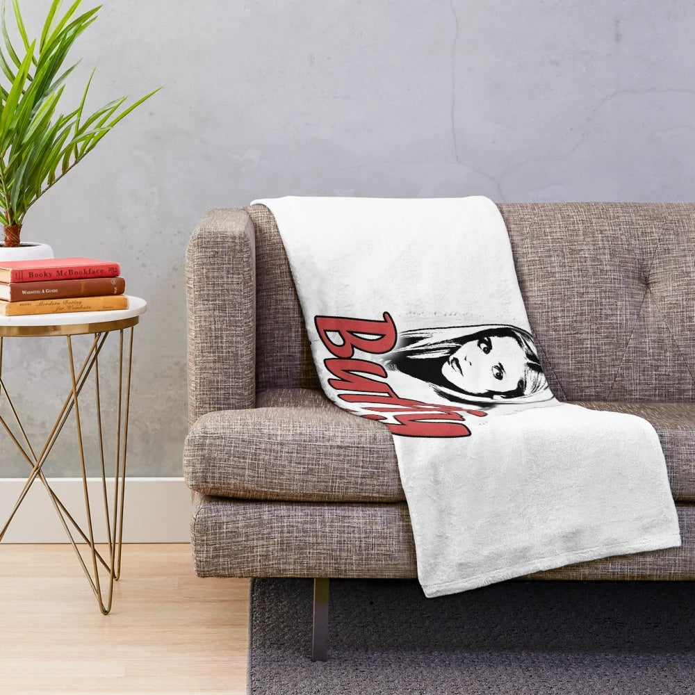 Vintage-style Buffy the Vampire Slayer plush blanket featuring a cool graphic design