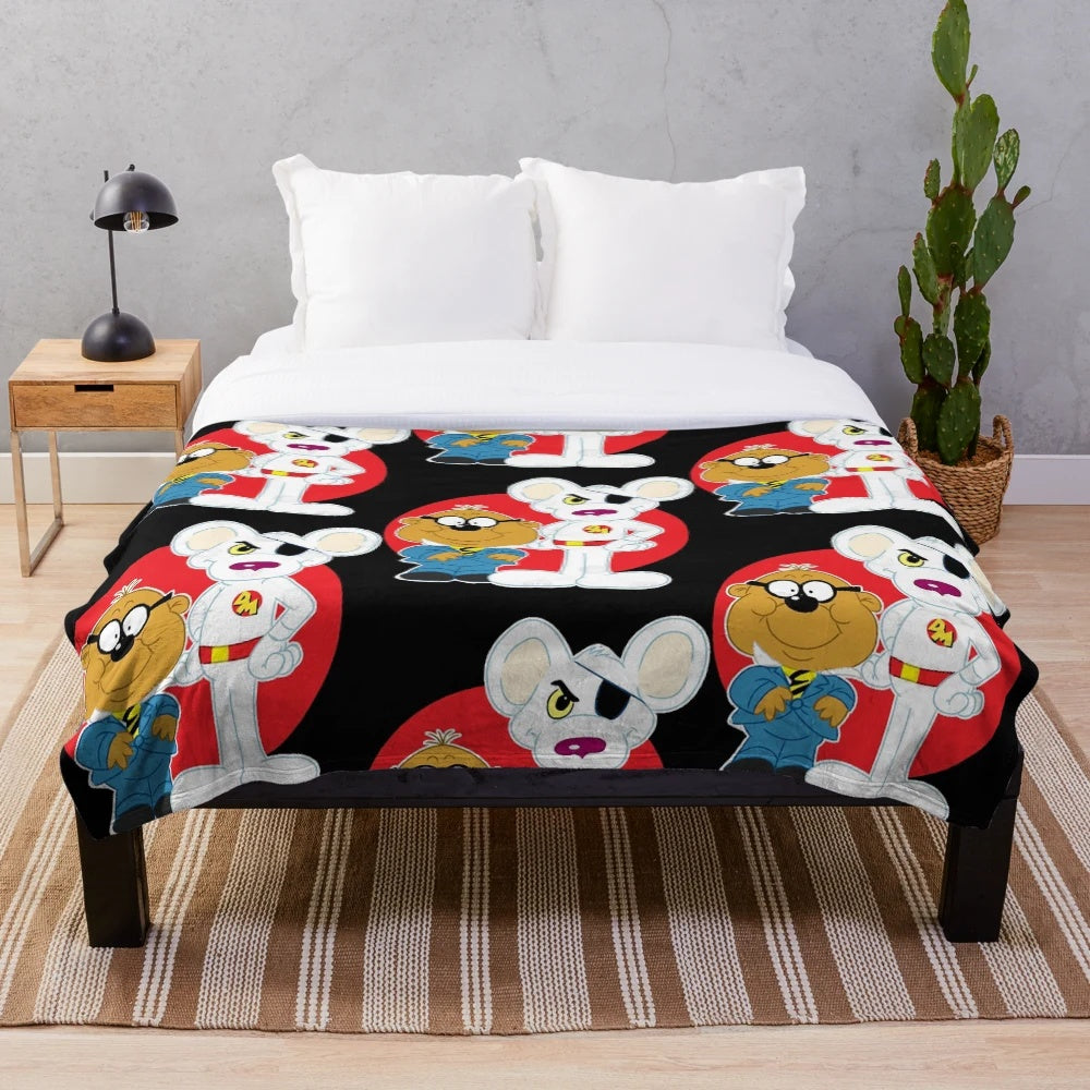 Danger Mouse plush blanket with retro 1980s cartoon design