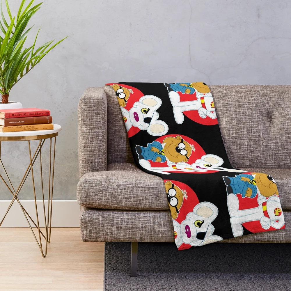 Danger Mouse plush blanket with retro 1980s cartoon design