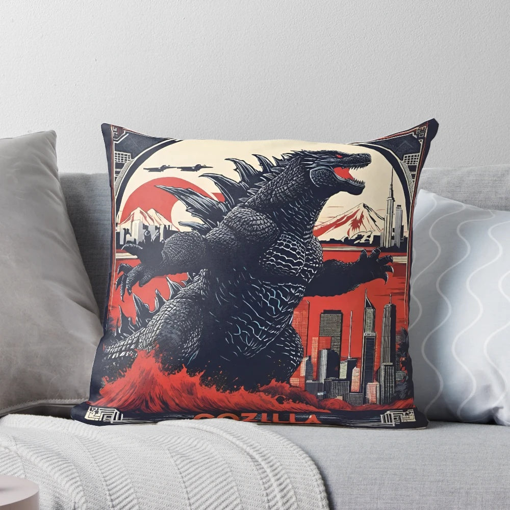 Vintage-inspired Japanese monster pillow with Godzilla-like design