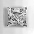 A collage pillow featuring the iconic image of American actor John Wayne, known as "The Duke."