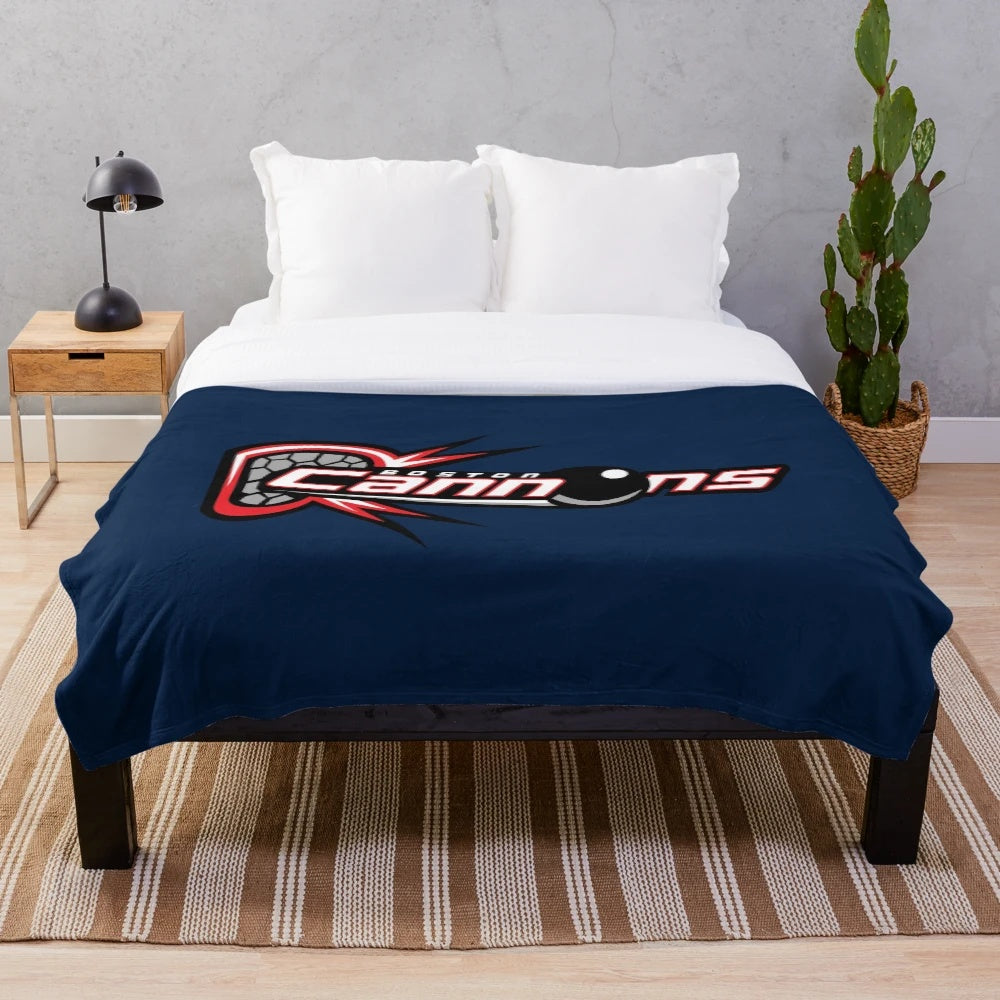 Vintage-style lacrosse plush blanket with cartoon logo