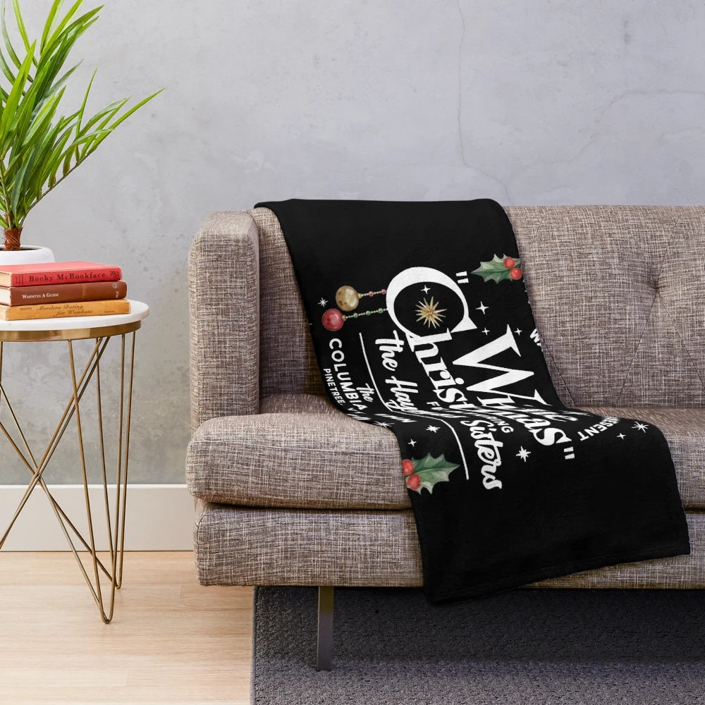 Vintage-style white Christmas movie inspired plush blanket