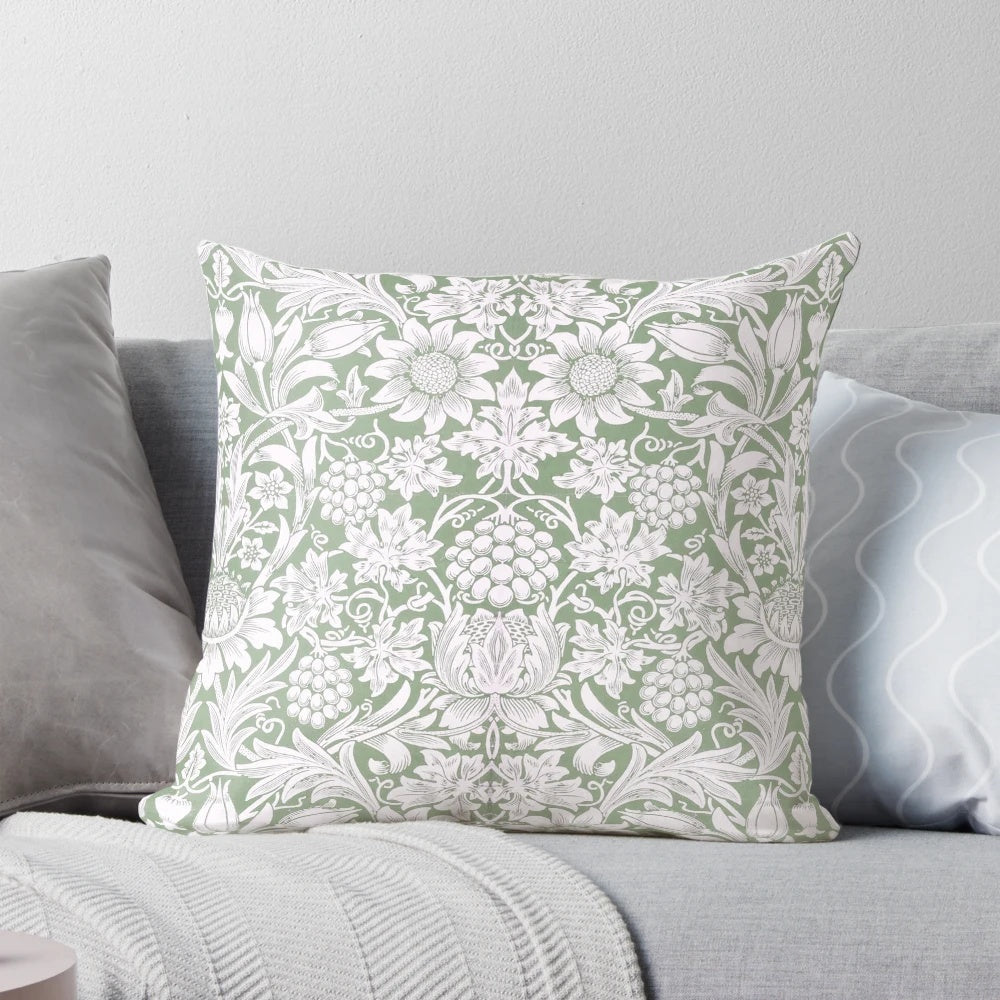 Vintage William Morris inspired sunflower floral design pillow