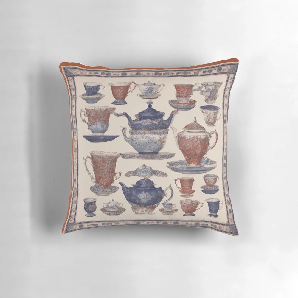 Vintage-inspired teacup pattern decorative pillow for shabby chic home decor