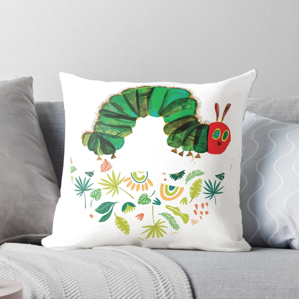 Soft, plush pillow featuring the iconic "Very Hungry Caterpillar" design from the beloved children's book