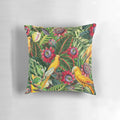 Vintage tropical bird jungle botanical garden pillow with floral and parrot design