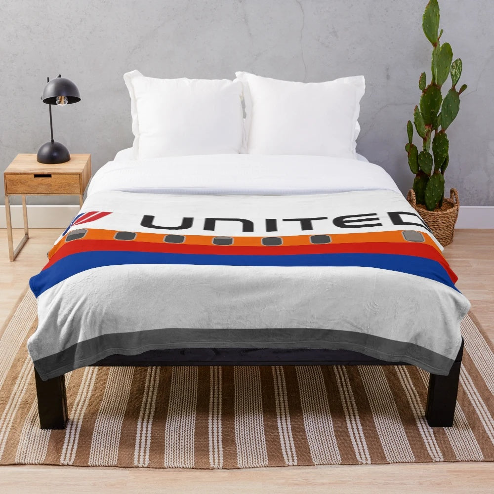 Vintage United Airlines Airplane Plush Blanket with Retro Design
