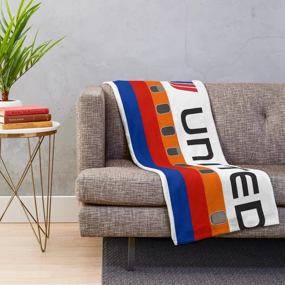 Vintage United Airlines Airplane Plush Blanket with Retro Design