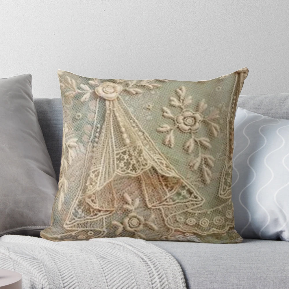 Vintage Victorian lace print decorative pillow for shabby chic home decor