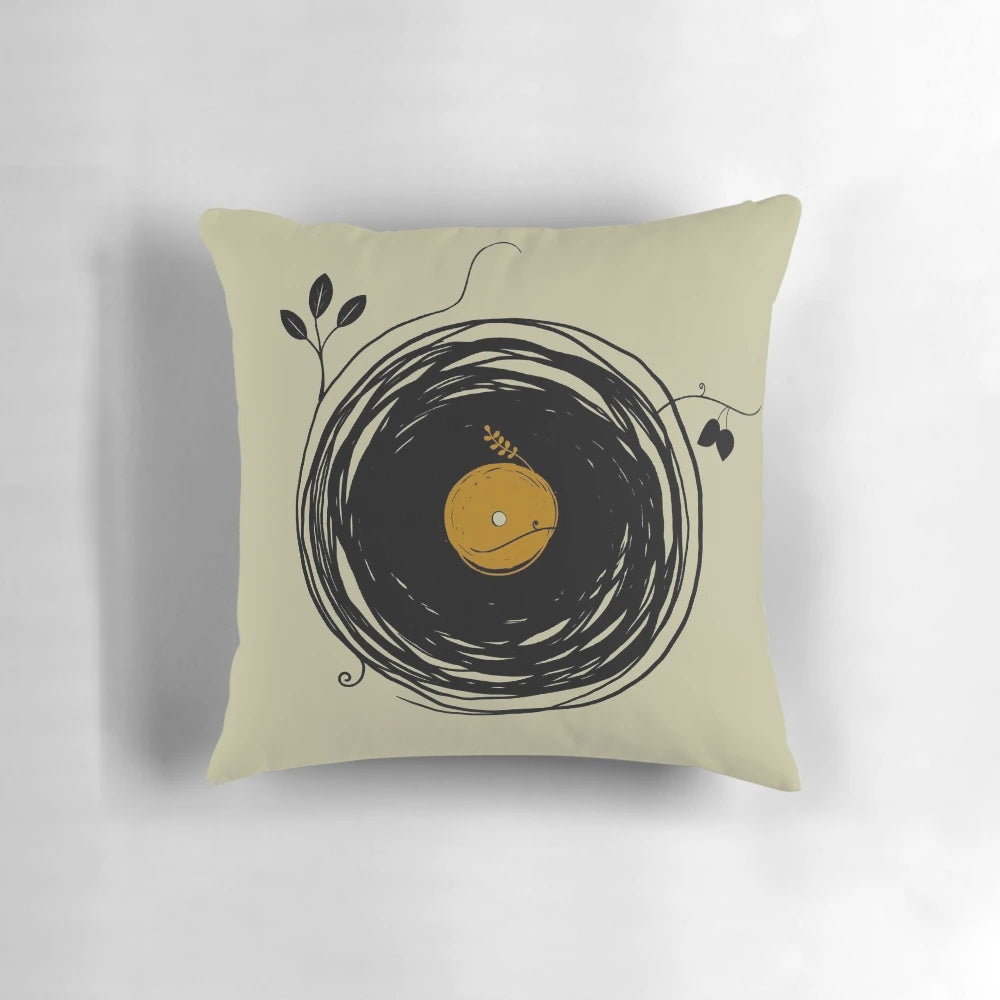 Enchanting vinyl records pillow with a retro, grunge graphic design