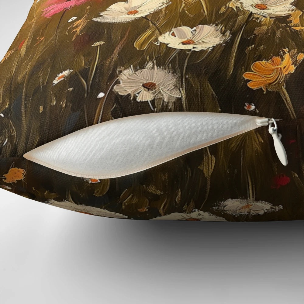Vintage-inspired watercolor painting of a lush wildflower field landscape, perfect for a Valentine's Day decor accent.
