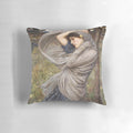 Vintage inspired 'Boreas' pillow featuring a classic Waterhouse painting of a lady in the wind