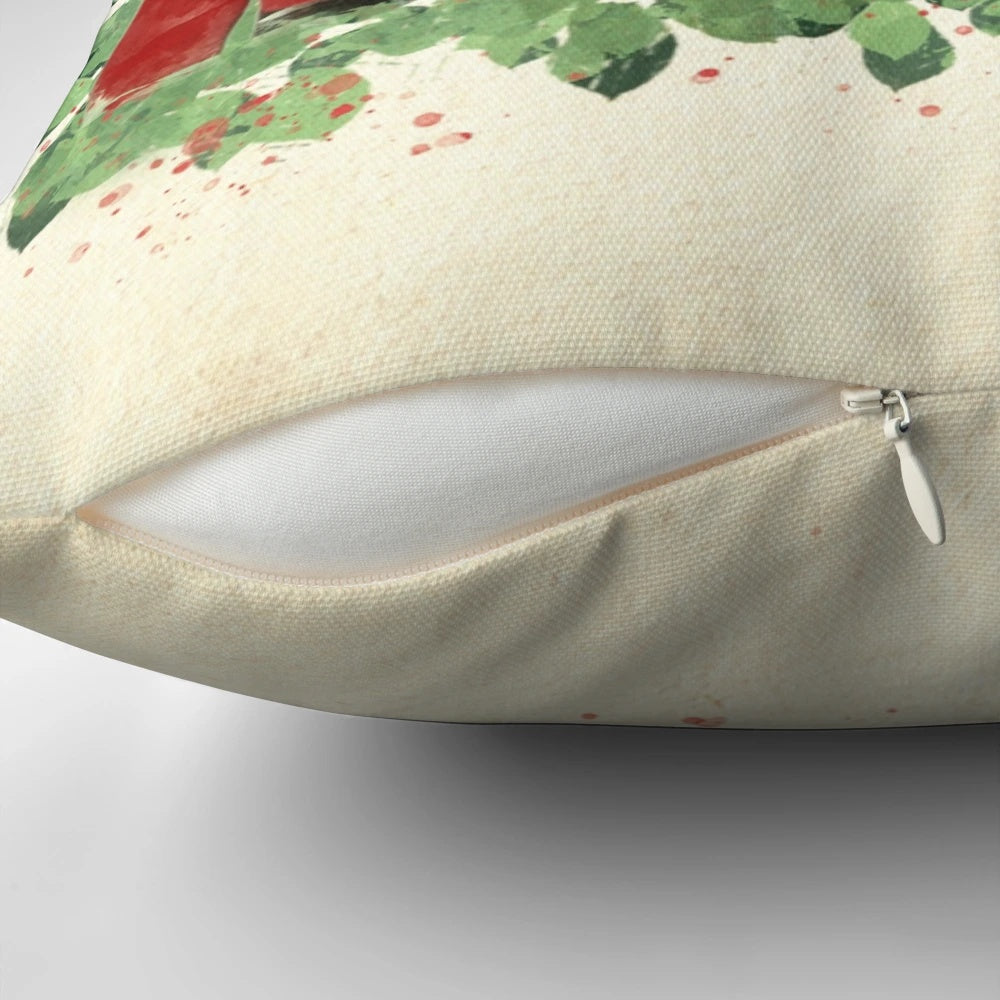 Vintage white Christmas pillow featuring characters Bob Wallace and Betty Haynes from the classic movie "White Christmas"