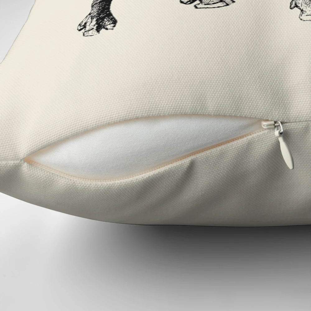 Vintage-style decorative pillow featuring a cute illustration of a wild boar or warthog with tusks.