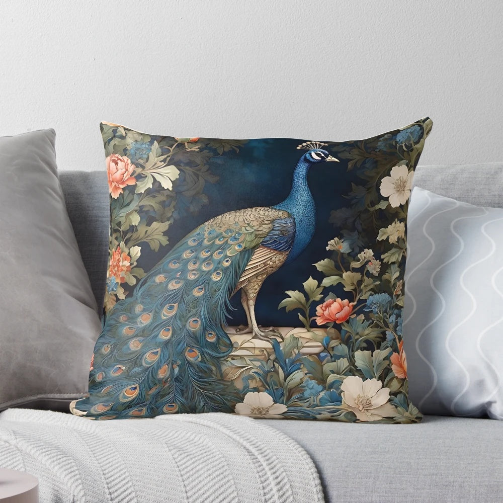 Vintage William Morris Peacock Design Throw Pillow