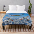 Vintage World War 2 airplane dogfight plush blanket with historical aviation artwork