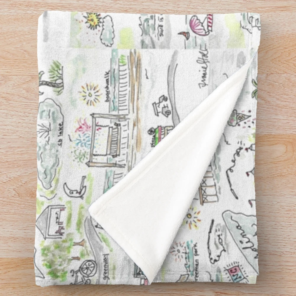 Watercolor Carolina Beach plush blanket with coastal design