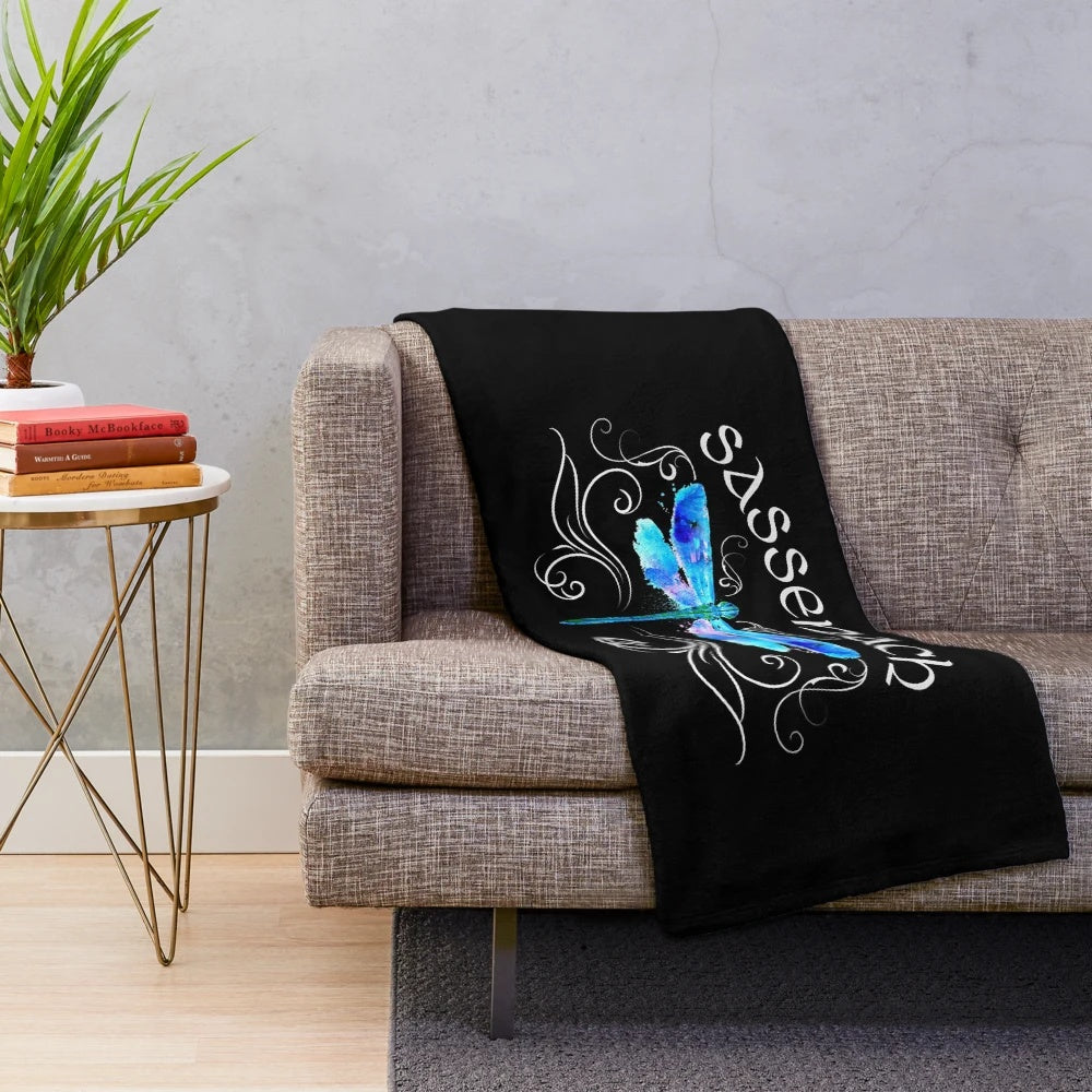 Watercolor dragonfly design plush blanket