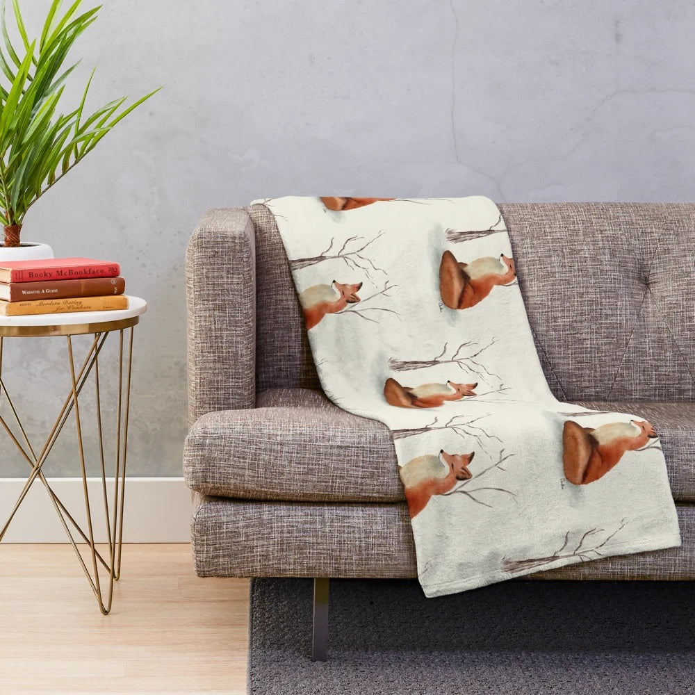 Soft and cozy watercolor fox plush blanket