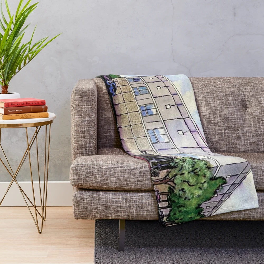 Watercolor-inspired plush blanket featuring Pam Beesley's painting from The Office