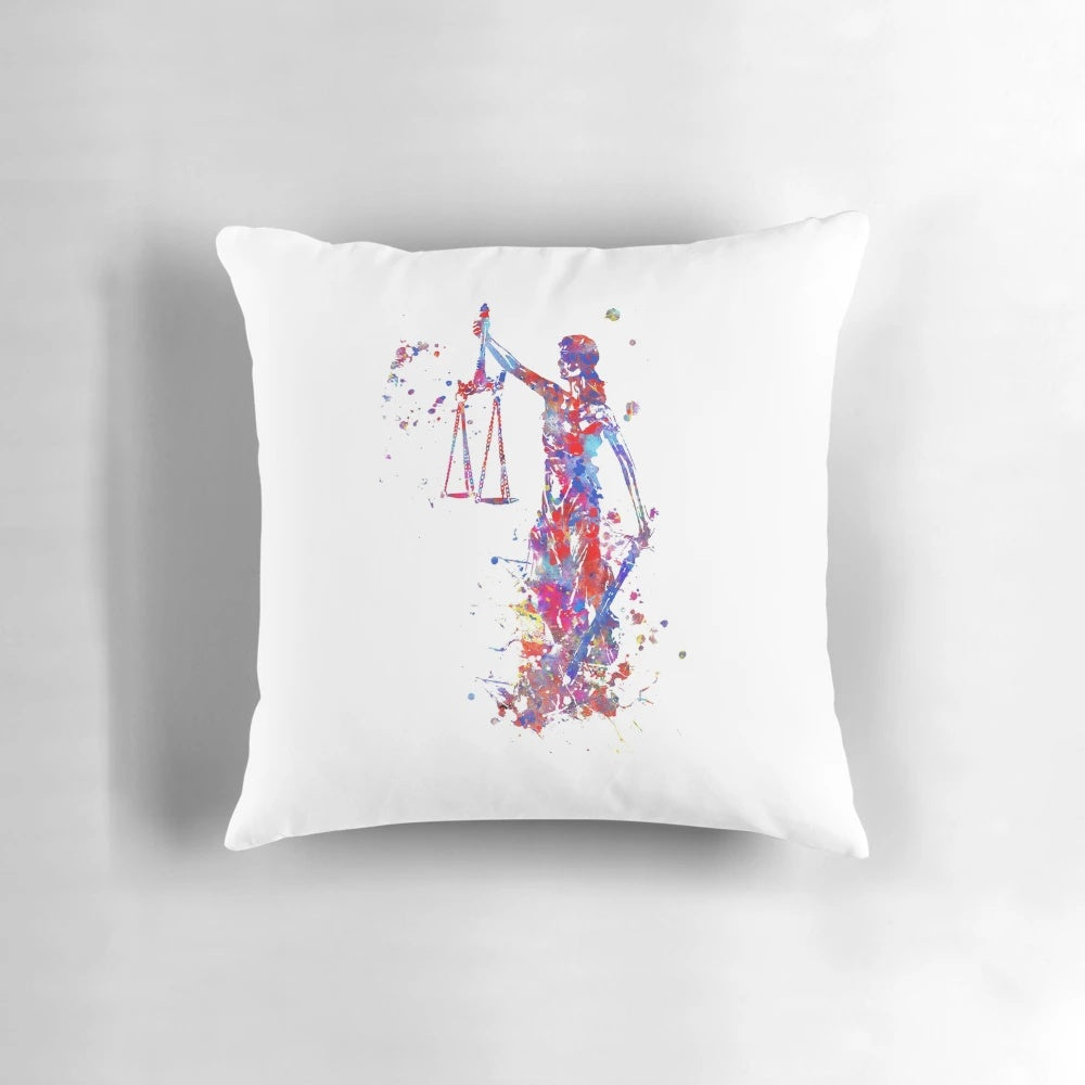 Watercolor illustration of Lady Justice, a symbol of fairness and the rule of law.