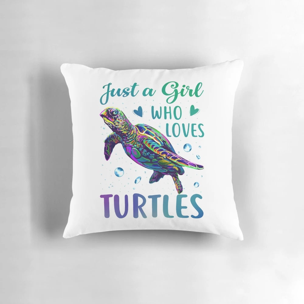 Watercolor painting of sea turtles on a throw pillow for a turtle lover.