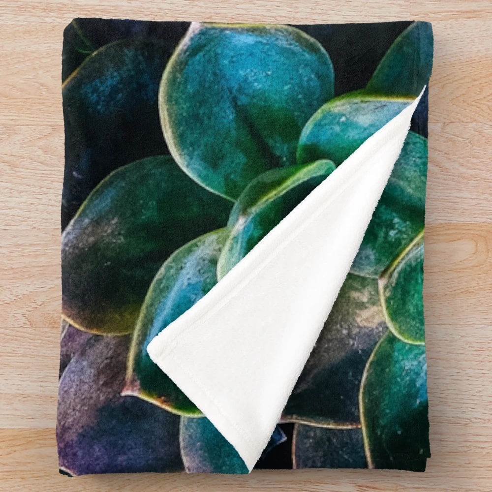 Watercolor succulent and tropical floral pattern plush blanket