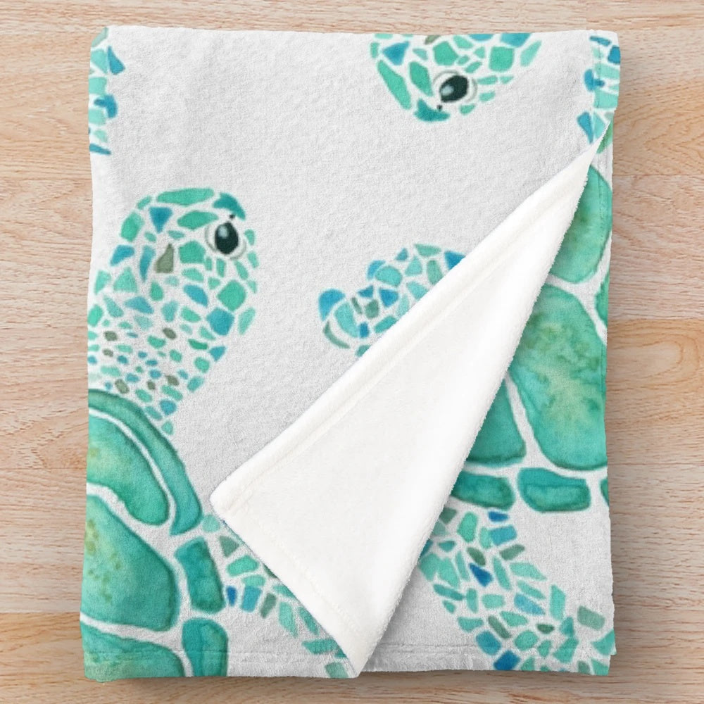 Watercolor turtle patterned plush blanket
