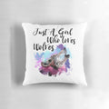 Watercolor painting of a howling wolf on a decorative throw pillow