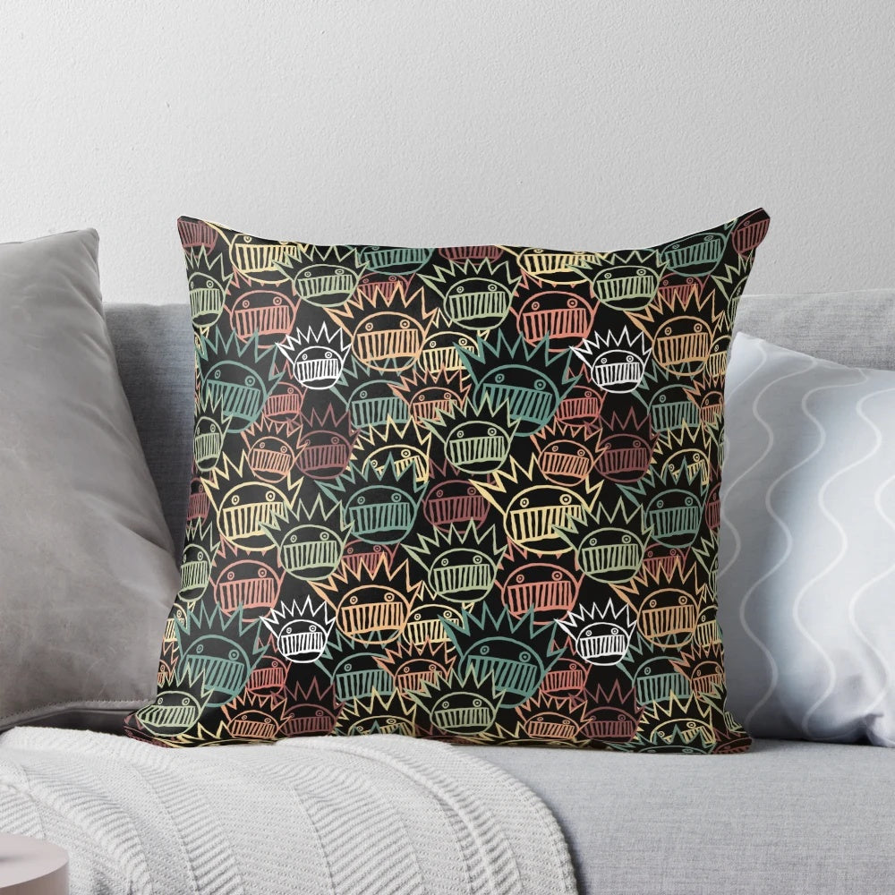 Colorful Boognish pattern pillow featuring the iconic Ween logo