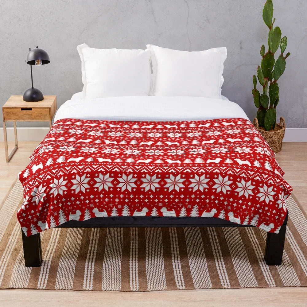 Westie Silhouettes Plush Blanket with Holiday Pattern